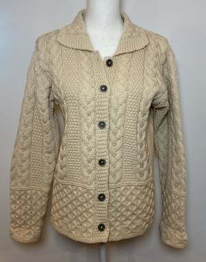 Inis Crafts Cardigan Sweater 100% Merino Wool Ireland Cream Medium M